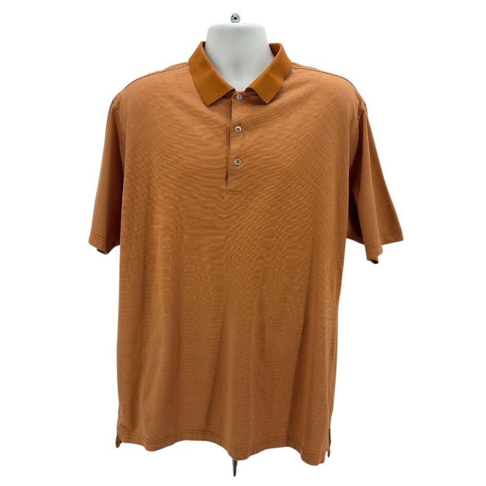 Peter Millar Mens XL Polo Shirt Stripe Orange White Cotton Short Sleeve Golf